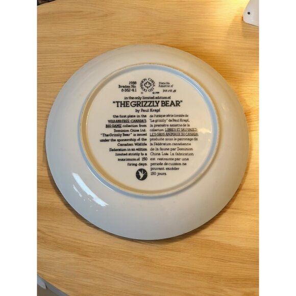 Vintage Dominion China Plate The Grizzly Bear By Paul Krapf 1988 Collector Plate - Picture 2 of 5